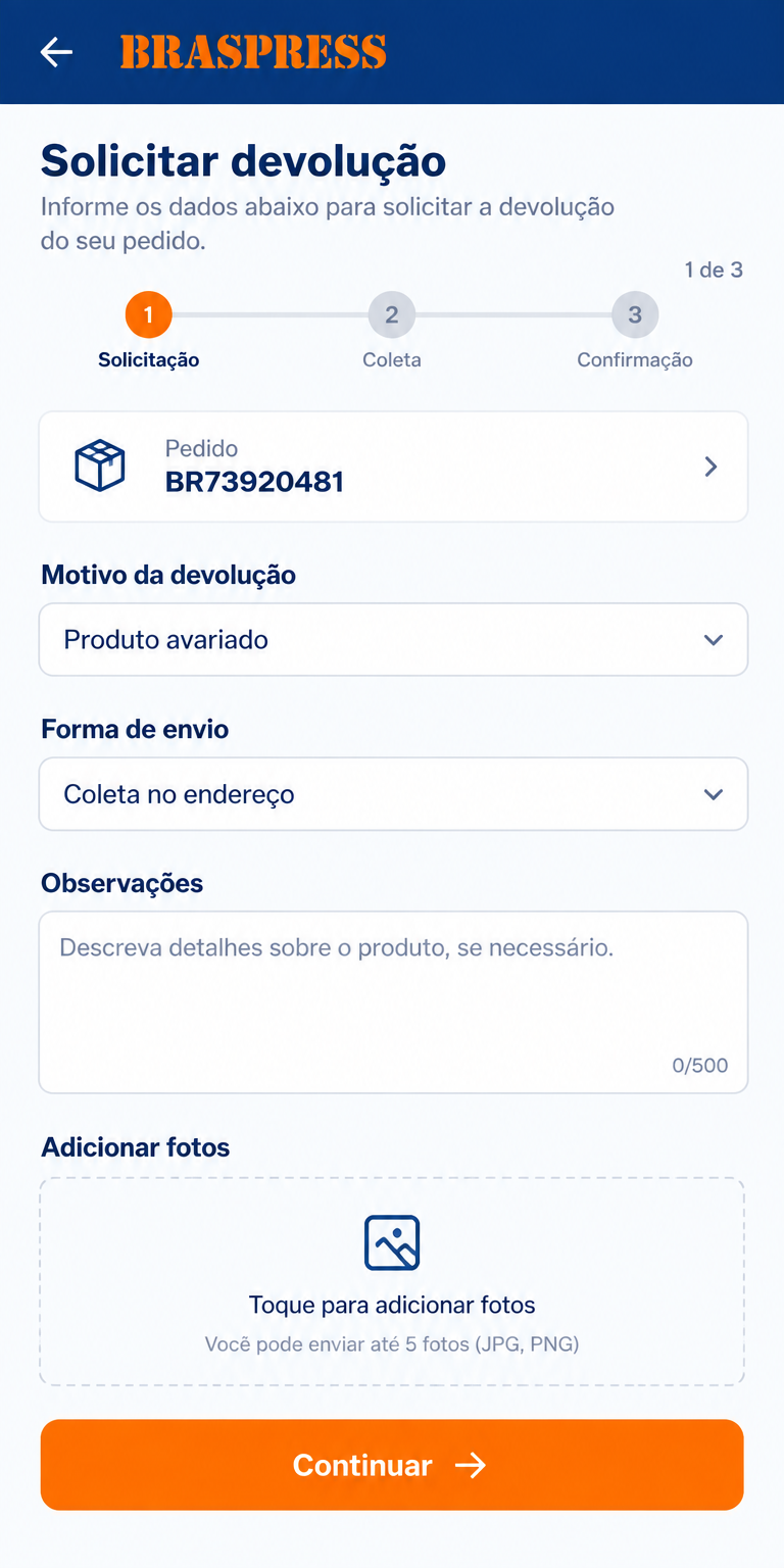 Tela 3 do aplicativo Braspress