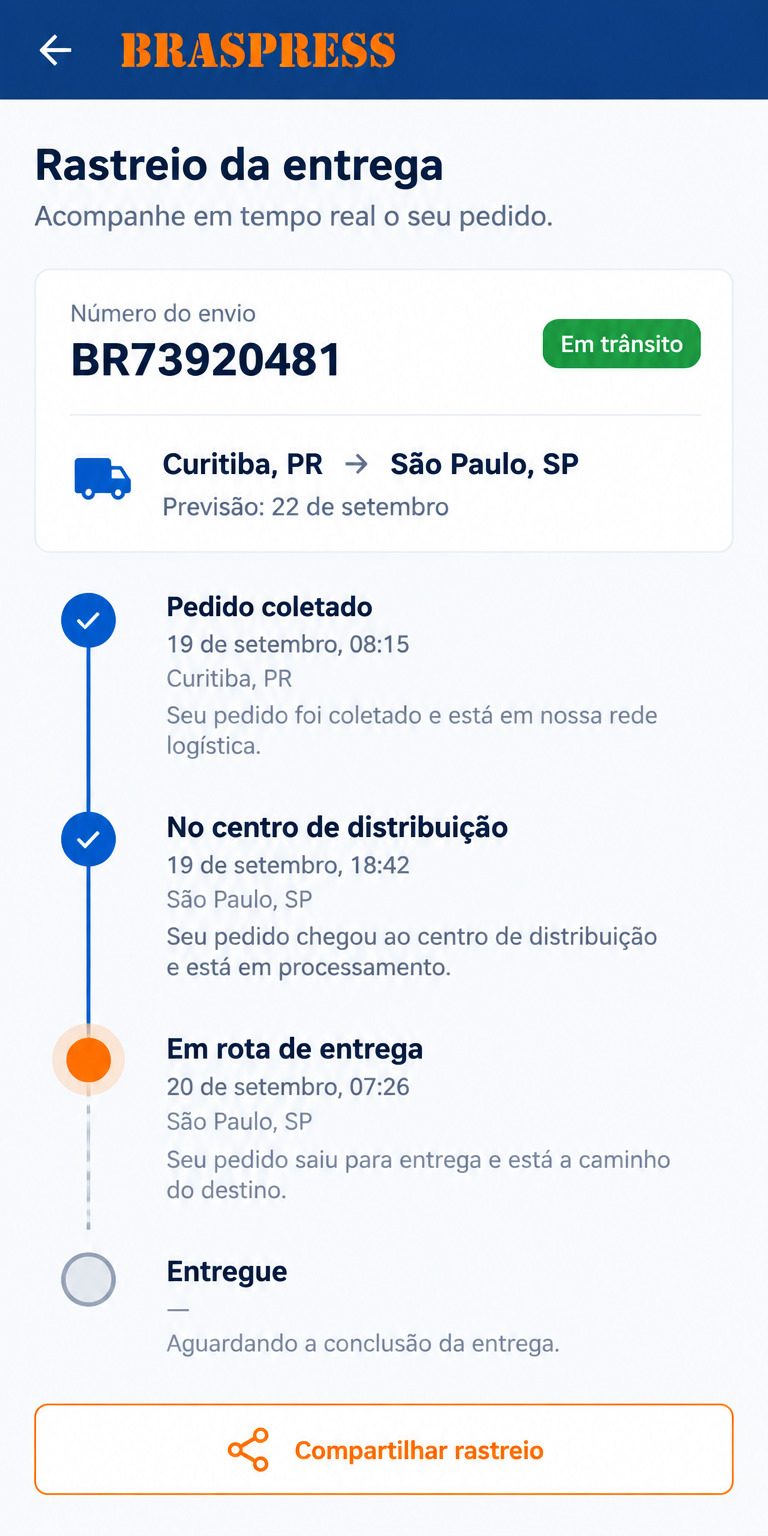 Tela 2 do aplicativo Braspress